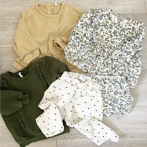 Bundle of‎ Rylee + Cru set & sweatshirt, Zara linen dot pants, Quincy Mae 2-3 y